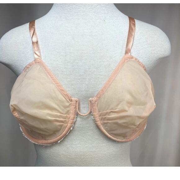 Vintage 50s ELLE Peach Monowire Sheer Bra (32 D) French Lingerie Underwire Rare!